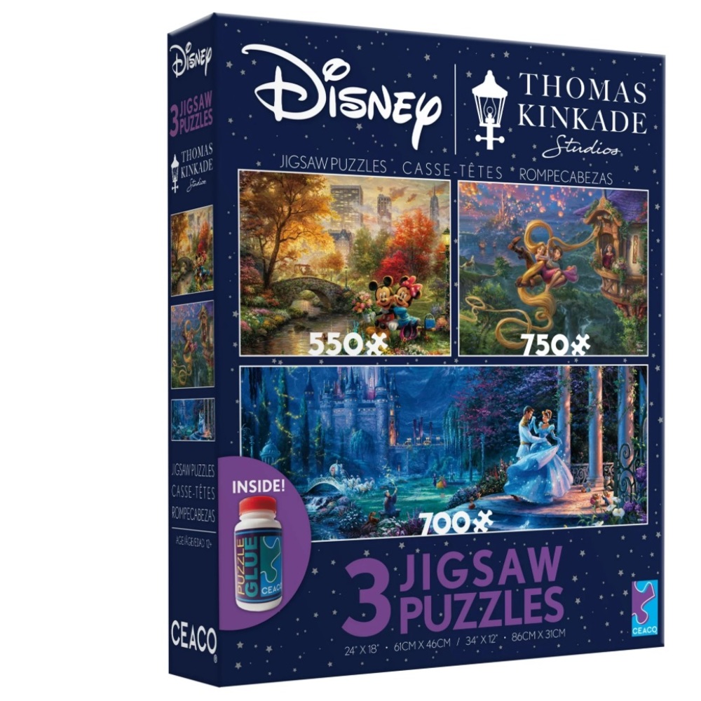🧩 2000pcs THOMAS KINCAID+DISNEY 3 in 1 PUZZLES {Mickey+Rapunzel+Cinderella} NIB